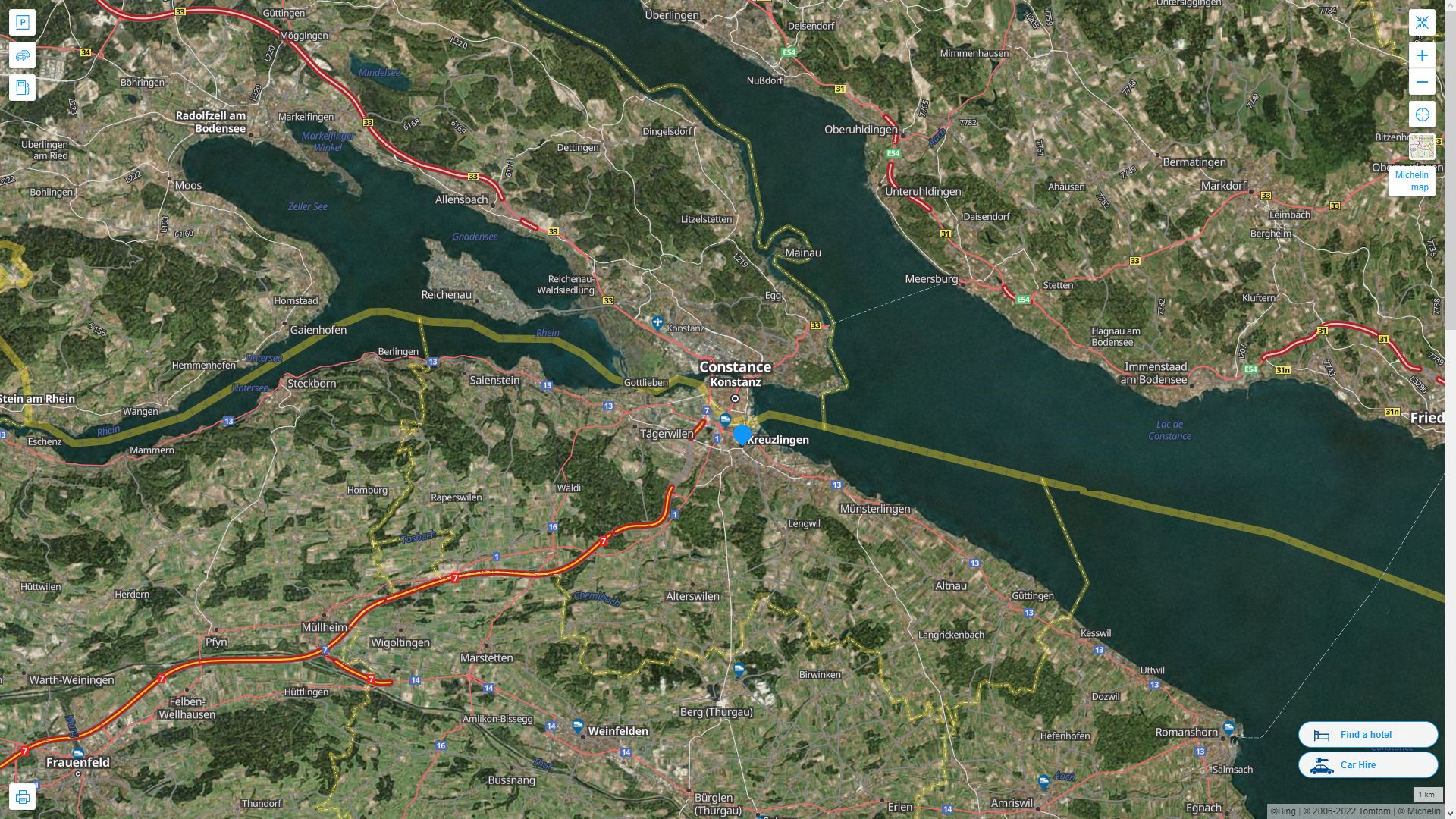 Kreuzlingen Highway and Road Map with Satellite View